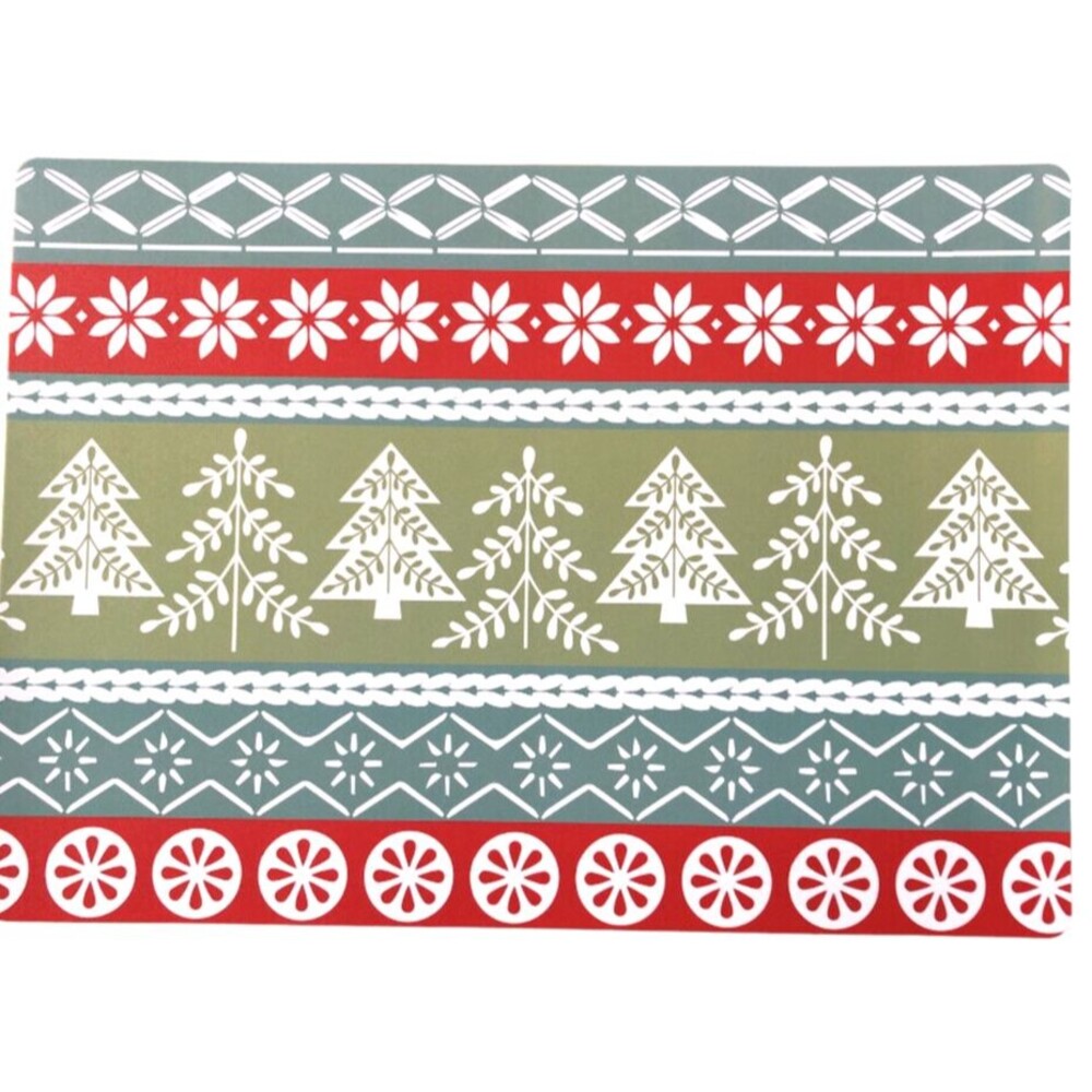 Christmas Tree Placemats Set of 4 Fair Isle Sweater Look Vinyl Foam Back Holiday